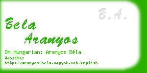 bela aranyos business card
